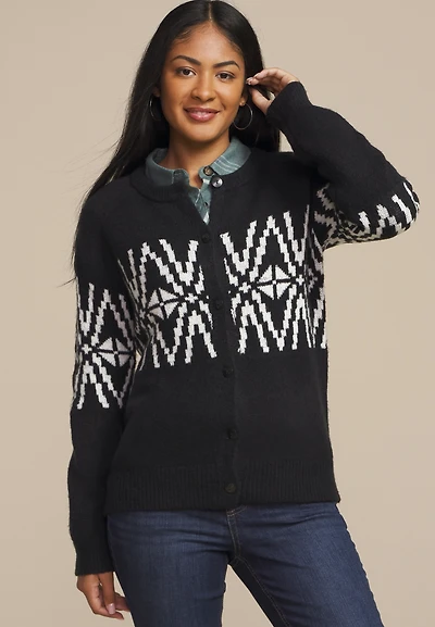 Geo Fair Isle Button Front Cardigan