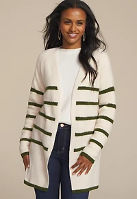 Striped Open Front Cardigan