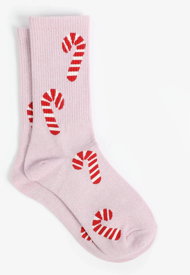 Festive Metallic Candy Cane Crew Socks