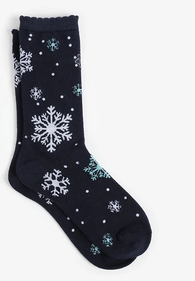 Festive Metallic Snowflake Crew Socks