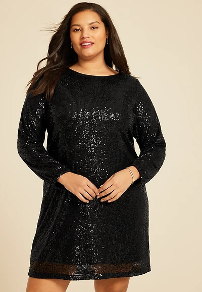 Plus Studio Y Sequin Long Sleeve Mini Dress