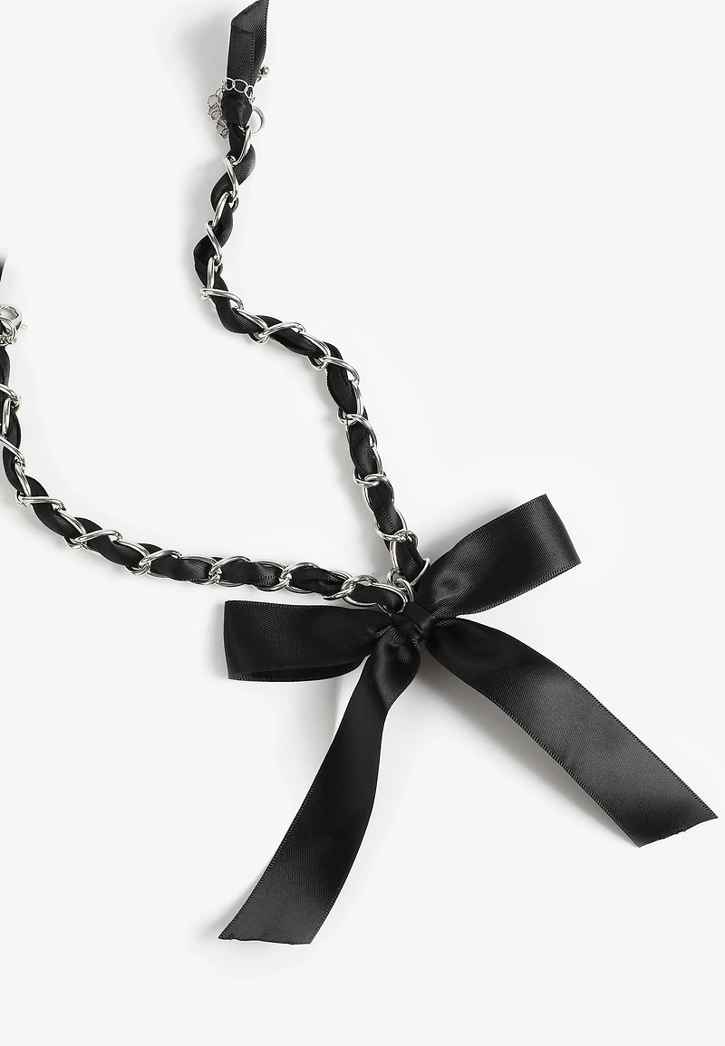 Black Ribbon Bow Necklace