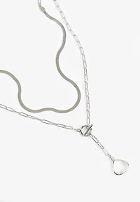 Silver Teardrop Pendant Layered Necklace