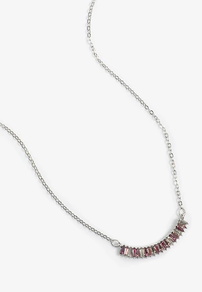 Silver Mauve Glass Gemstone Pendant Necklace