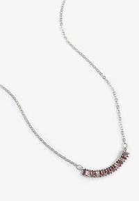 Silver Mauve Glass Gemstone Pendant Necklace