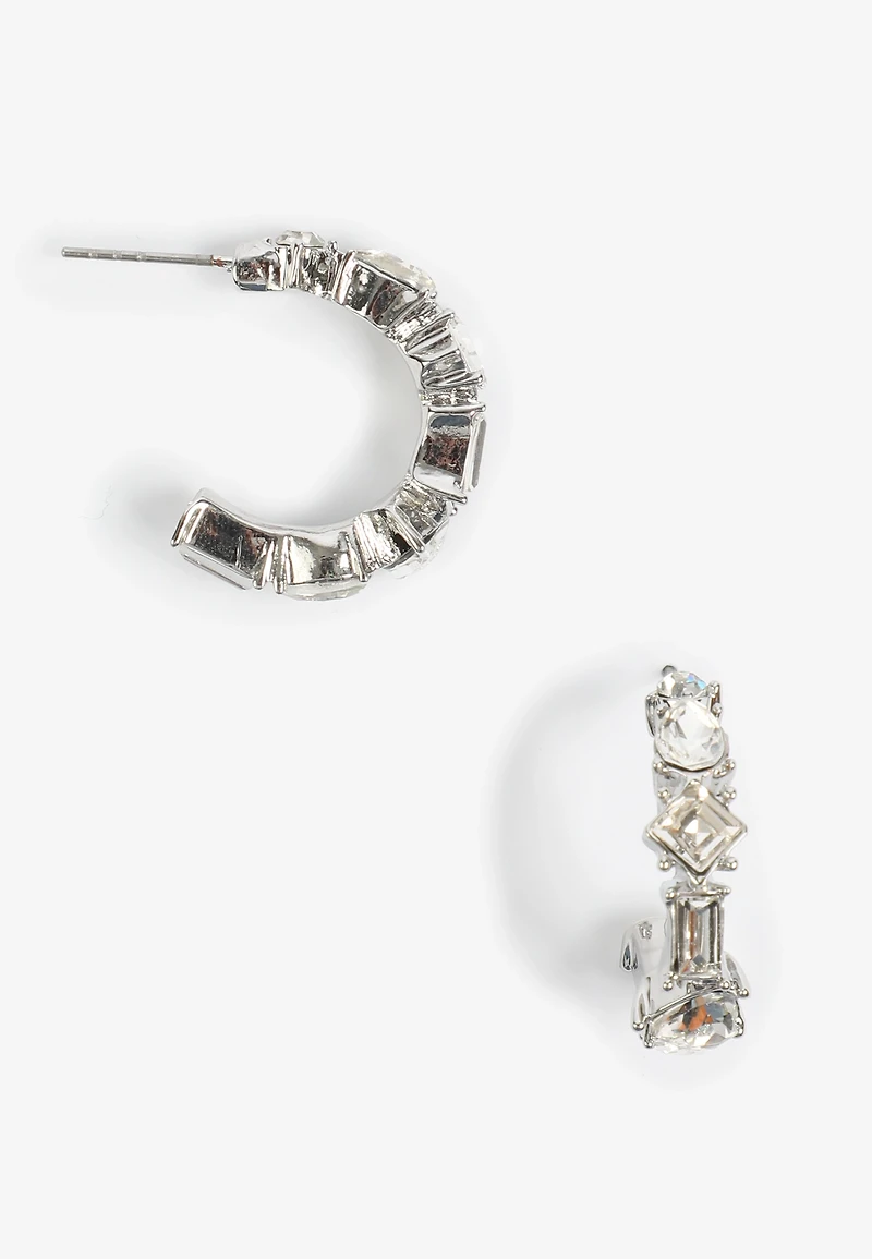 Silver Gemstone Glamour Hoop Earrings