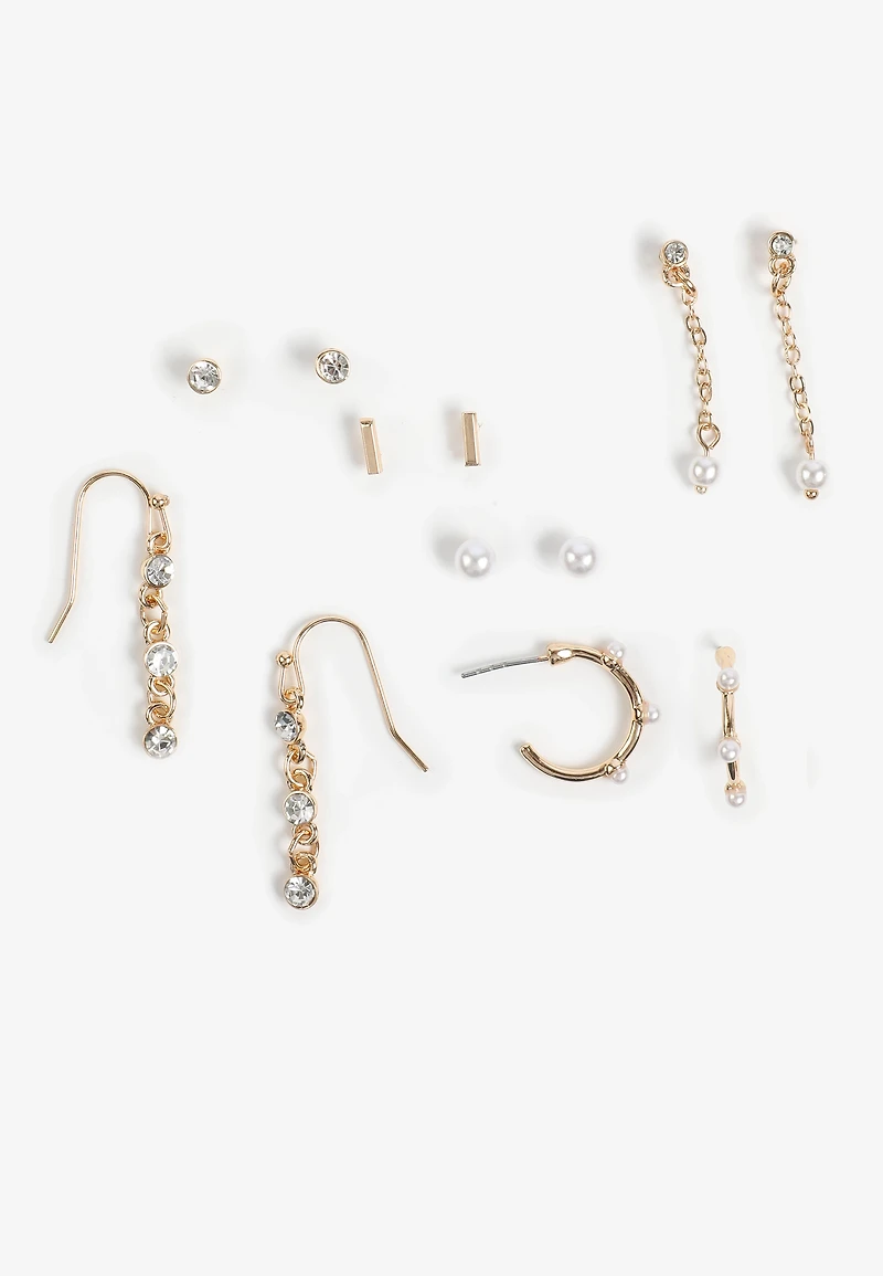6 Pack Gold And Faux Pearl Mix Earring Set