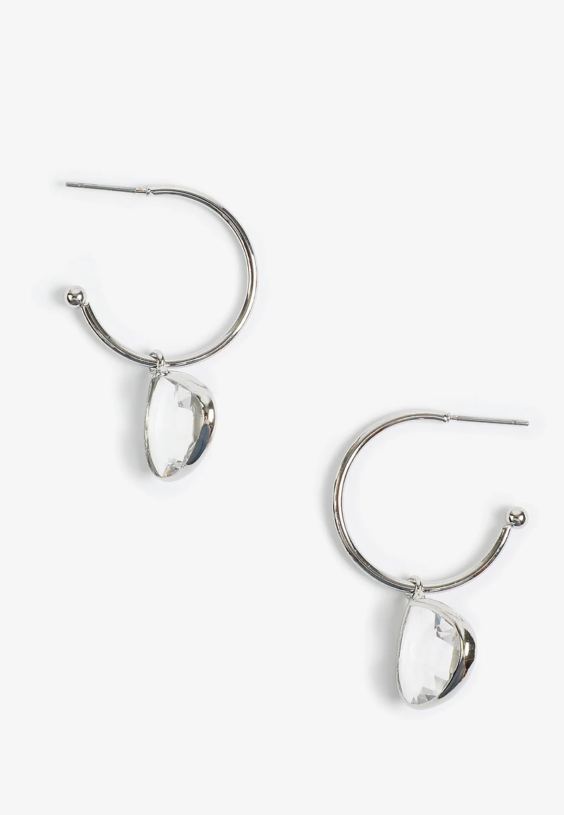 Silver Teardrop Hoop Earrings
