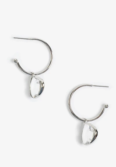 Silver Teardrop Hoop Earrings 