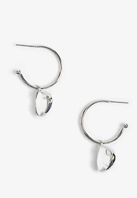 Silver Teardrop Hoop Earrings 