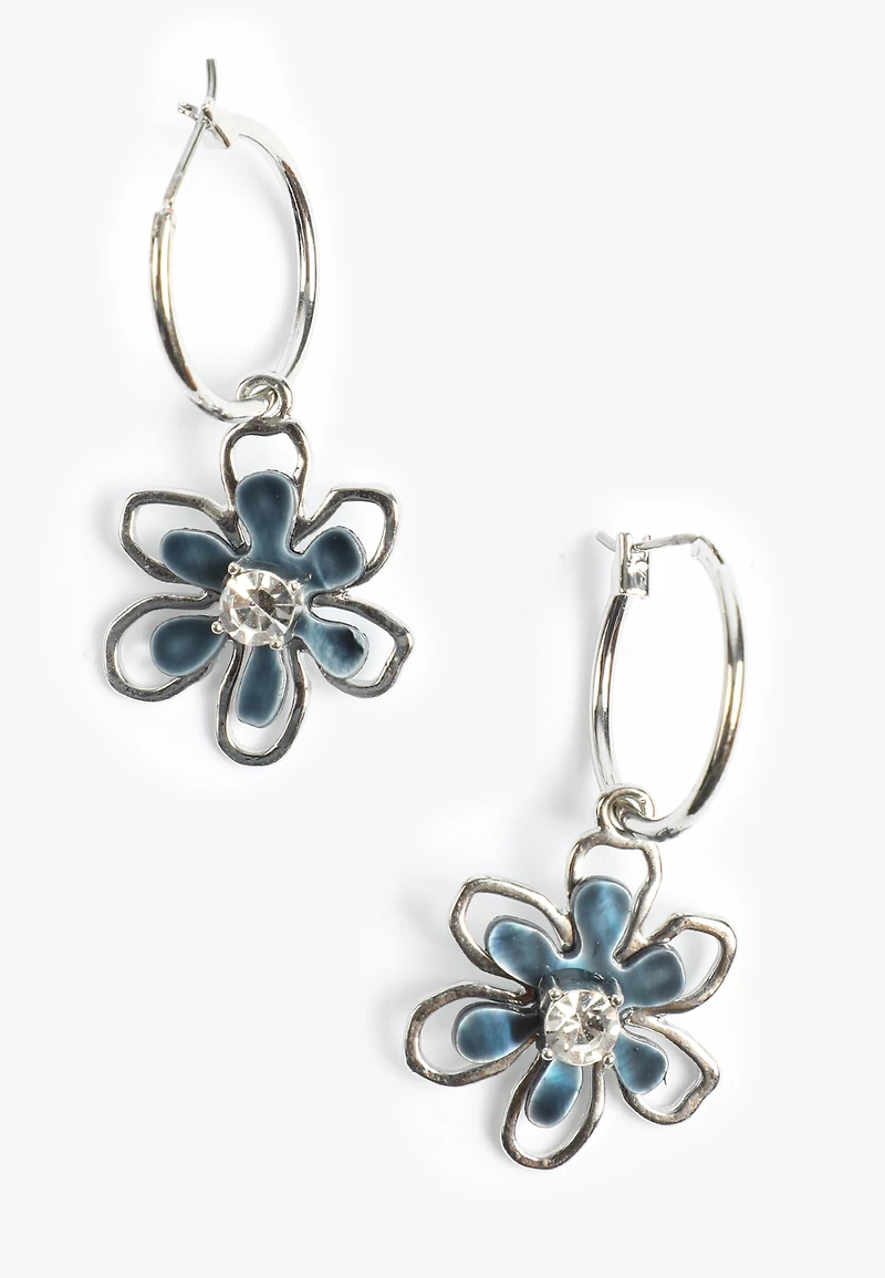 Silver Floral Hoop Earrings 