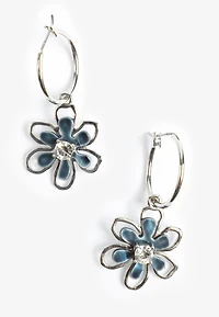 Silver Floral Hoop Earrings 