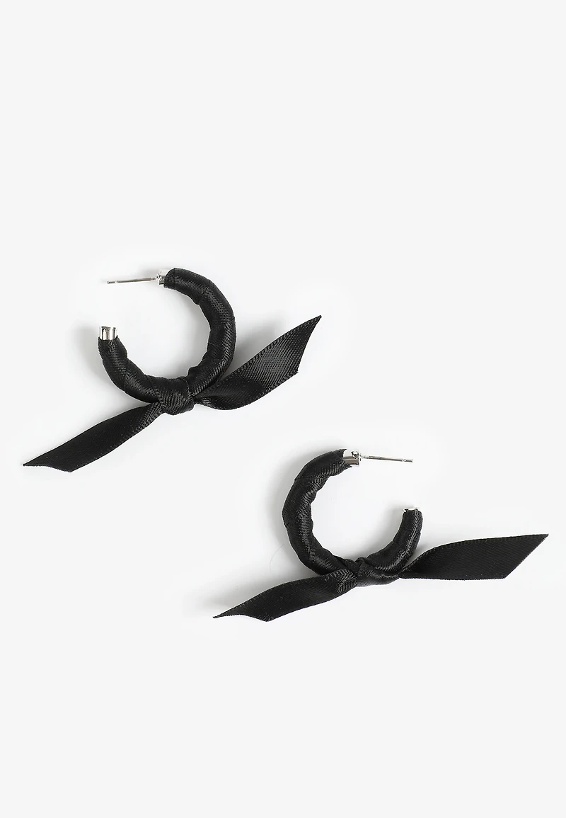 Black Ribbon Wrapped Hoop Earrings