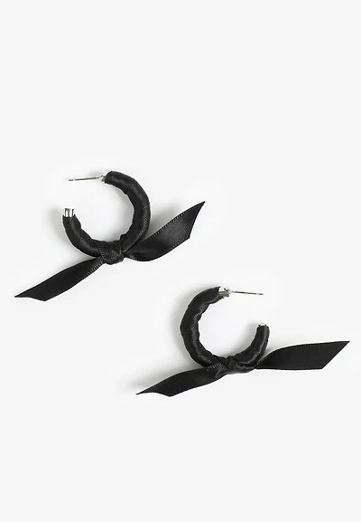 Black Ribbon Wrapped Hoop Earrings