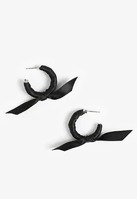 Black Ribbon Wrapped Hoop Earrings 