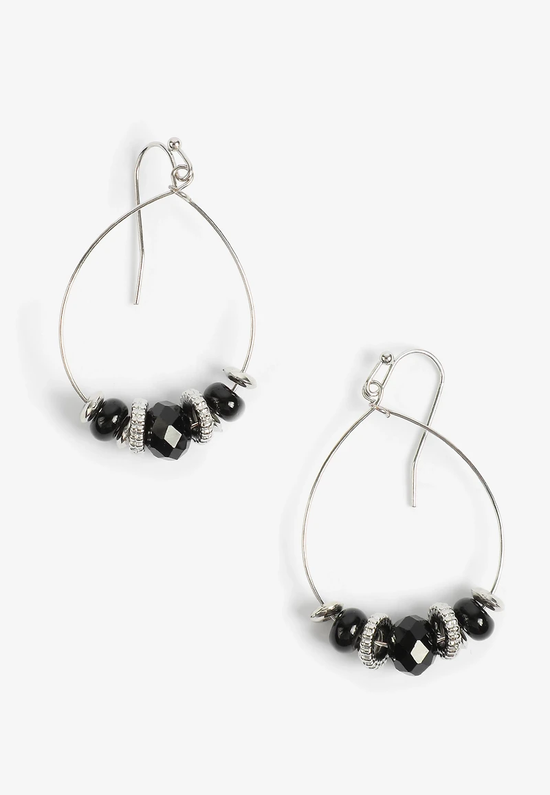 Black And Silver Beaded Hoop Earrings