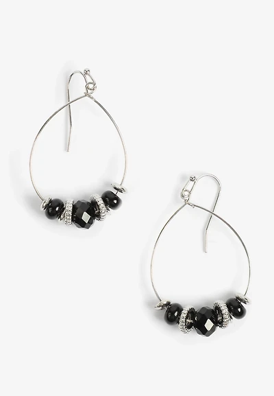 Black And Silver Beaded Hoop Earrings