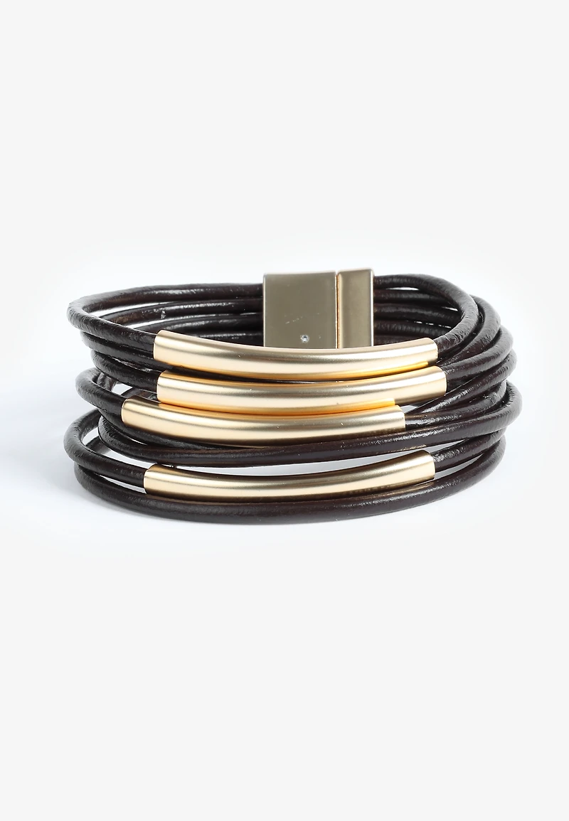 Brown Faux Leather Magnetic Chain Bracelet