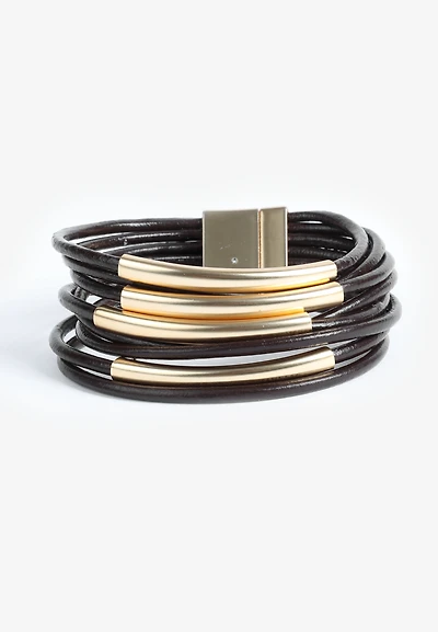 Brown Faux Leather Magnetic Chain Bracelet