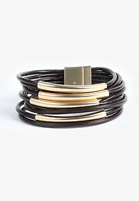 Brown Faux Leather Magnetic Chain Bracelet