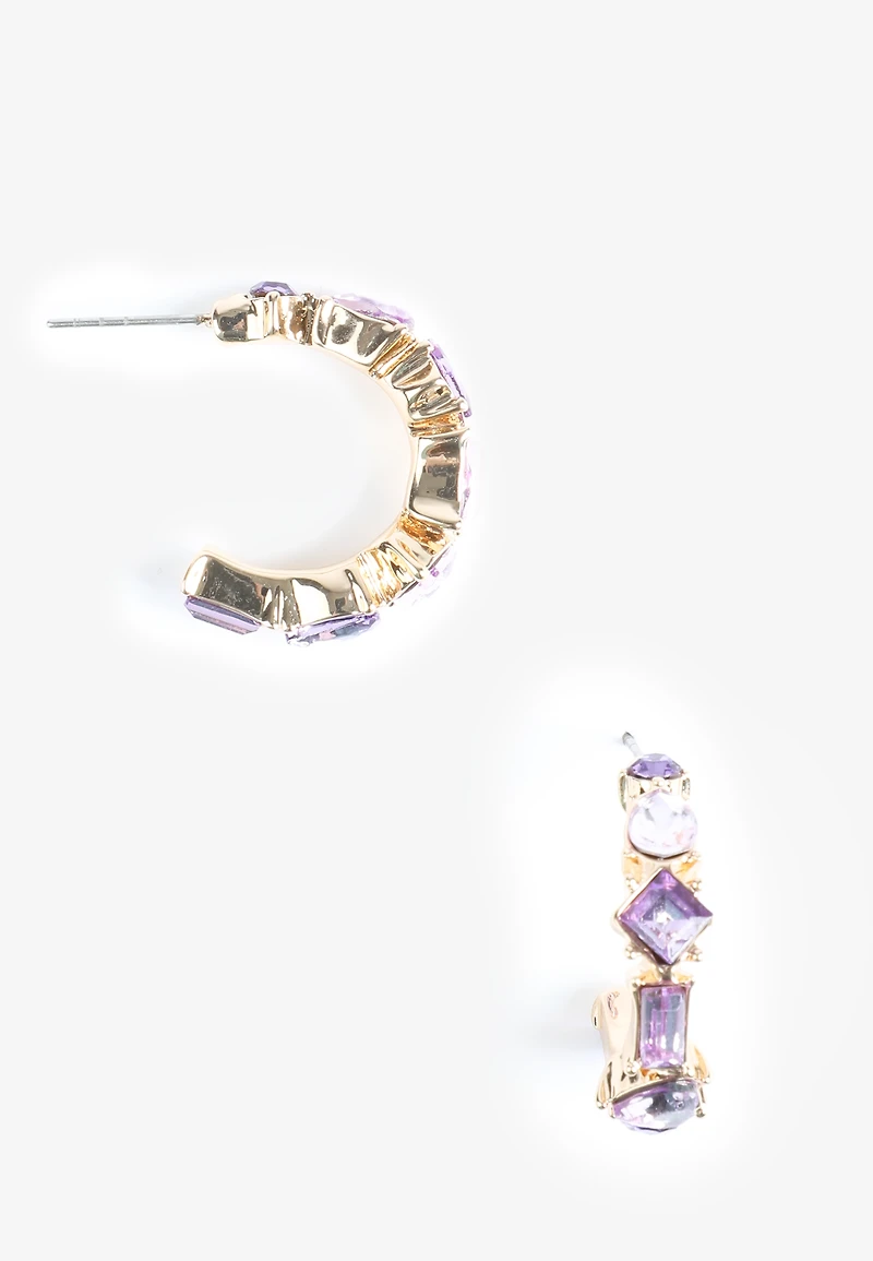 Faux Amythest Stone Hoop Earrings