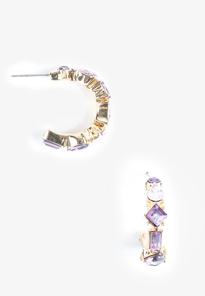 Faux Amythest Stone Hoop Earrings