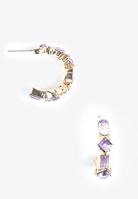 Faux Amythest Stone Hoop Earrings