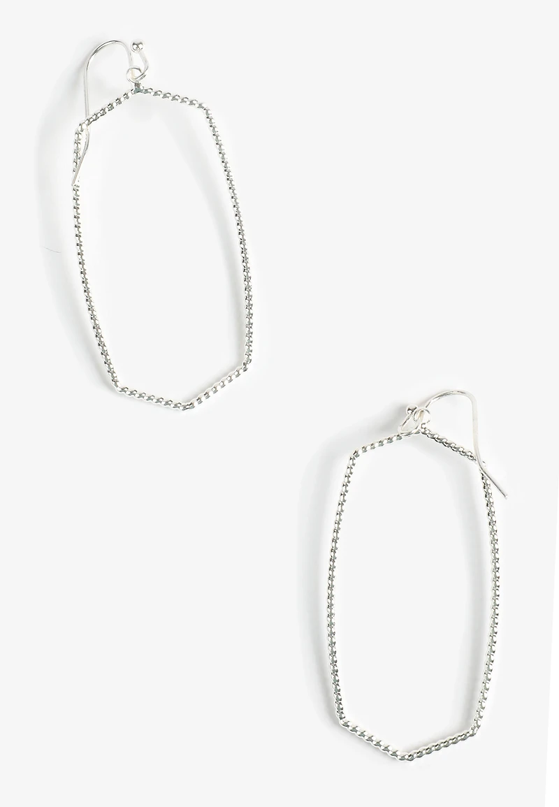 Silver Elongated Hexagon Drop Earrings