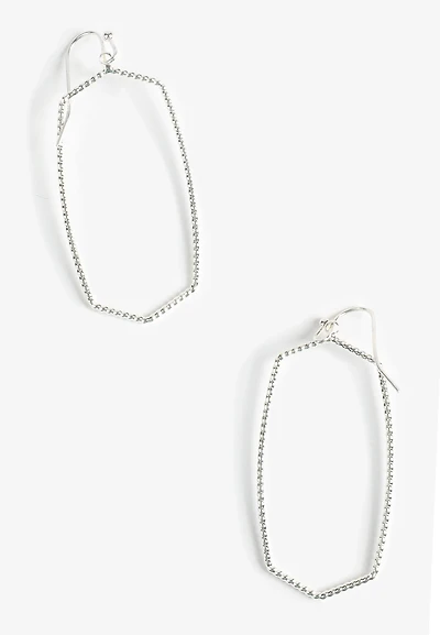 Silver Elongated Hexagon Drop Earrings