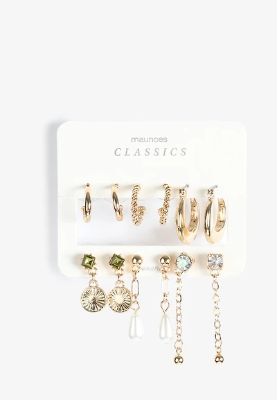 6 Pack Gold And Stone Earring Set 
