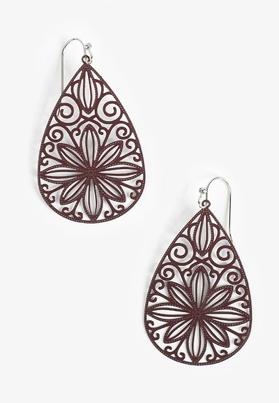 Burgundy Filigree Teardrops