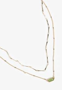 Gold Faux Olivine Stone Layered Necklace