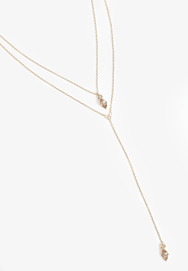 Light Brown Gemstone Pendant Layered Necklace