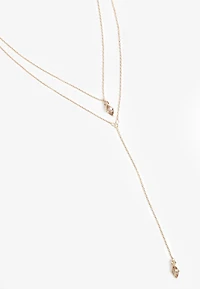 Light Brown Gemstone Pendant Layered Necklace 