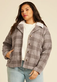 Plus Plaid Sherpa Collar Jacket