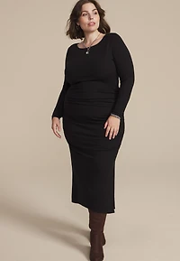 Plus Ruched Long Sleeve Midi Dress