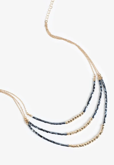 Gold and Metallic Beaded Layered Necklace