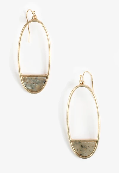 Gold Genuine Stone Oval Drop Earrings