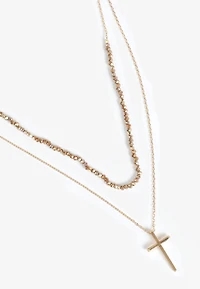 Gold Cross Pendant Layered Necklace