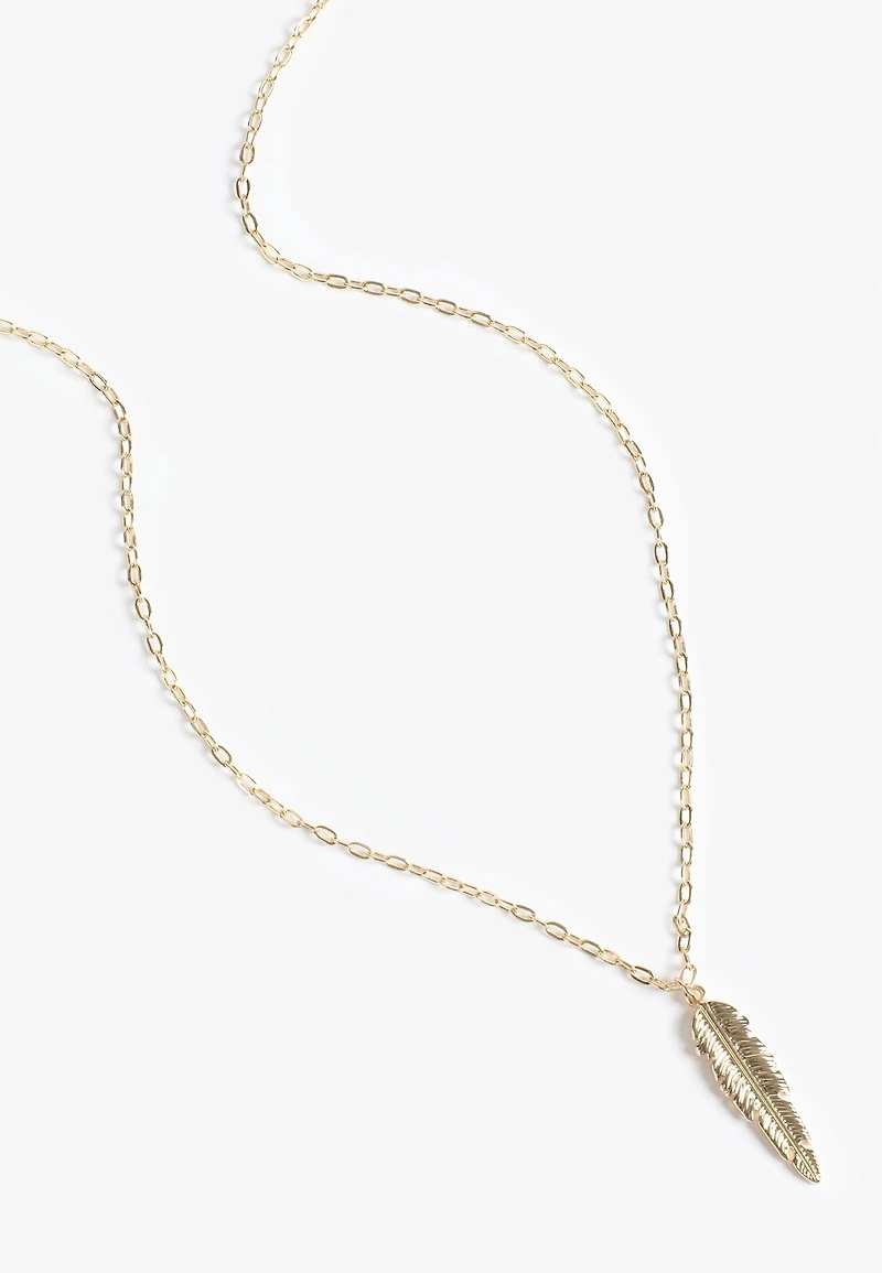 Gold Feather Pendant Necklace