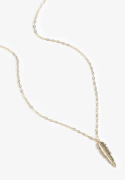 Gold Feather Pendant Necklace