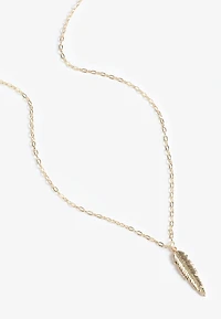 Gold Feather Pendant Necklace