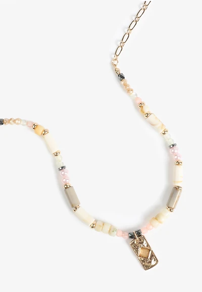 Multicolor Beaded Rectangular Pendant Necklace