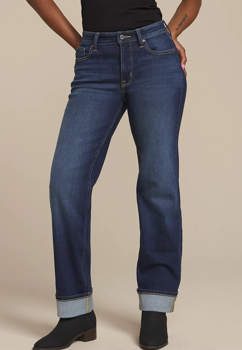 edgely™ High Rise Cuff Hem Relaxed Straight Leg Jean