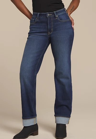 edgely™ High Rise Cuff Hem Relaxed Straight Leg Jean