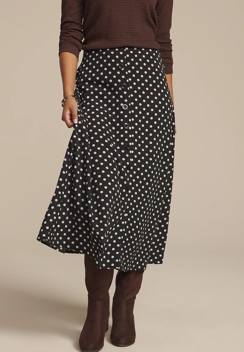 Button Front High Rise Midi Skirt