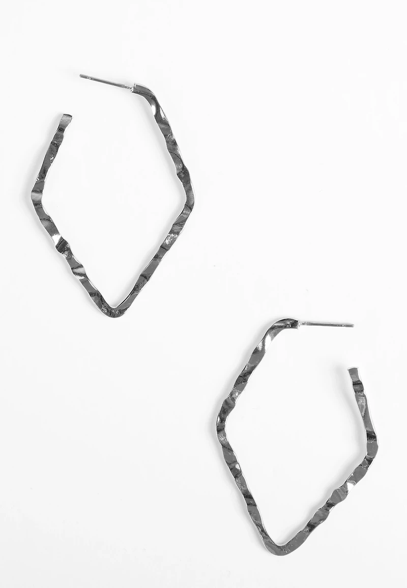Silver Hammered Geometric Hoop Earrings