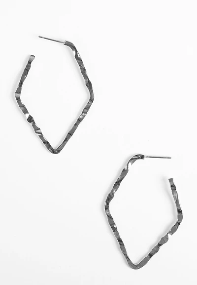 Silver Hammered Geometric Hoop Earrings