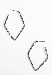 Silver Hammered Geometric Hoop Earrings