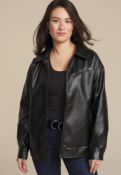 Faux Leather Oversized Jacket